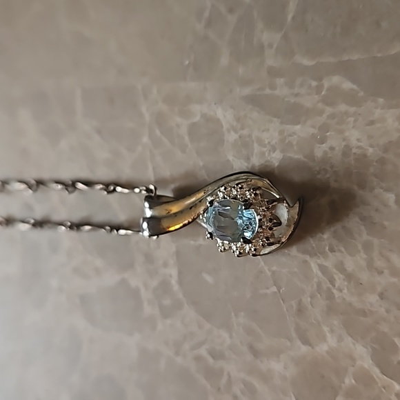 AMAZING BLUE TOPAZ TEARDROP ASJ 925 SILVER FILIGRE ORIGINAL CABLE CHAIN NECKLACE - Picture 1 of 9
